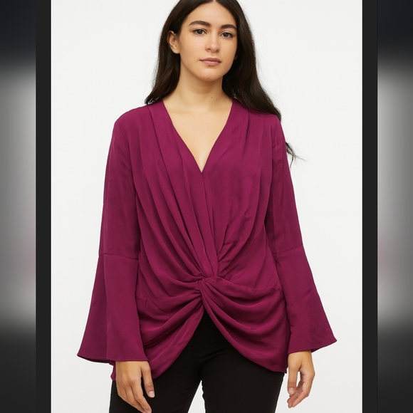 Cinq A Sept Long Sleeve Twist Front Blouse in Raspberry - Picture 1 of 5